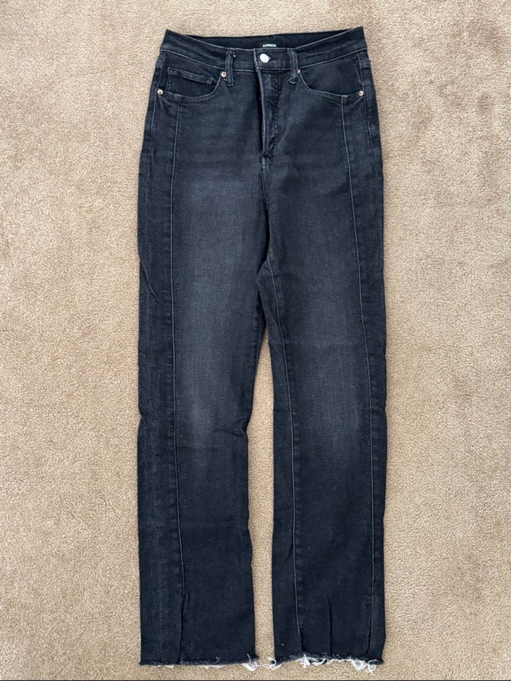 Express Black 90’s Super High Rise Jeans with Frayed Hem